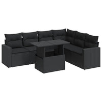 Thumbnail for 7-tlg. Garten-Sofagarnitur mit Kissen Schwarz Poly Rattan