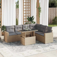 Thumbnail for 7-tlg. Garten-Sofagarnitur mit Kissen Beige Poly Rattan