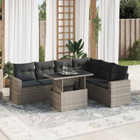 Thumbnail for 7-tlg. Garten-Sofagarnitur mit Kissen Grau Poly Rattan