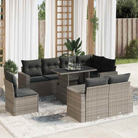 Thumbnail for 9-tlg. Garten-Sofagarnitur mit Kissen Grau Poly Rattan