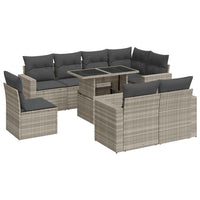 Thumbnail for 9-tlg. Garten-Sofagarnitur mit Kissen Hellgrau Poly Rattan
