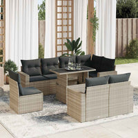 Thumbnail for 9-tlg. Garten-Sofagarnitur mit Kissen Hellgrau Poly Rattan