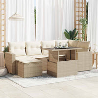 Thumbnail for 7-tlg. Garten-Sofagarnitur mit Kissen Beige Poly Rattan