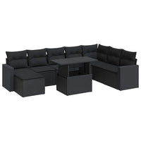 Thumbnail for 9-tlg. Garten-Sofagarnitur mit Kissen Schwarz Poly Rattan