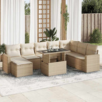 Thumbnail for 9-tlg. Garten-Sofagarnitur mit Kissen Beige Poly Rattan
