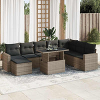 Thumbnail for 9-tlg. Garten-Sofagarnitur mit Kissen Grau Poly Rattan