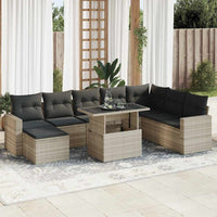 Thumbnail for 9-tlg. Garten-Sofagarnitur mit Kissen Hellgrau Poly Rattan