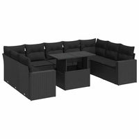 Thumbnail for 10-tlg. Garten-Sofagarnitur mit Kissen Schwarz Poly Rattan