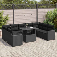 Thumbnail for 10-tlg. Garten-Sofagarnitur mit Kissen Schwarz Poly Rattan