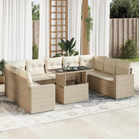 Thumbnail for 10-tlg. Garten-Sofagarnitur mit Kissen Beige Poly Rattan