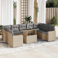 Thumbnail for 10-tlg. Garten-Sofagarnitur mit Kissen Beige Poly Rattan