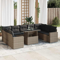 Thumbnail for 10-tlg. Garten-Sofagarnitur mit Kissen Grau Poly Rattan