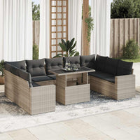 Thumbnail for 10-tlg. Garten-Sofagarnitur mit Kissen Hellgrau Poly Rattan