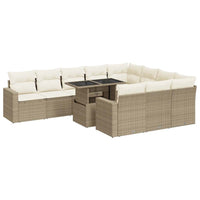 Thumbnail for 11-tlg. Garten-Sofagarnitur mit Kissen Beige Poly Rattan