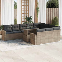 Thumbnail for 11-tlg. Garten-Sofagarnitur mit Kissen Grau Poly Rattan
