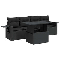 Thumbnail for 5-tlg. Garten-Sofagarnitur mit Kissen Schwarz Poly Rattan
