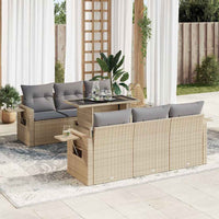 Thumbnail for 7-tlg. Garten-Sofagarnitur mit Kissen Beige Poly Rattan