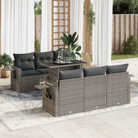 Thumbnail for 7-tlg. Garten-Sofagarnitur mit Kissen Grau Poly Rattan
