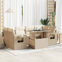 Thumbnail for 7-tlg. Garten-Sofagarnitur mit Kissen Beige Poly Rattan