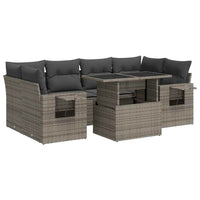 Thumbnail for 7-tlg. Garten-Sofagarnitur mit Kissen Grau Poly Rattan