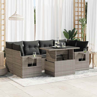 Thumbnail for 7-tlg. Garten-Sofagarnitur mit Kissen Grau Poly Rattan