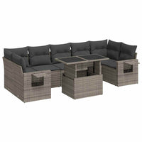 Thumbnail for 8-tlg. Garten-Sofagarnitur mit Kissen Grau Poly Rattan