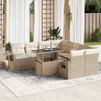 Thumbnail for 9-tlg. Garten-Sofagarnitur mit Kissen Beige Poly Rattan