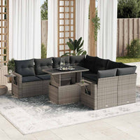 Thumbnail for 9-tlg. Garten-Sofagarnitur mit Kissen Grau Poly Rattan
