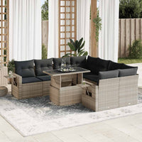 Thumbnail for 9-tlg. Garten-Sofagarnitur mit Kissen Hellgrau Poly Rattan