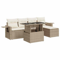 Thumbnail for 6-tlg. Garten-Sofagarnitur mit Kissen Beige Poly Rattan