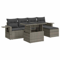 Thumbnail for 6-tlg. Garten-Sofagarnitur mit Kissen Grau Poly Rattan