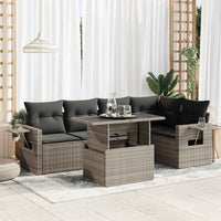 Thumbnail for 6-tlg. Garten-Sofagarnitur mit Kissen Grau Poly Rattan