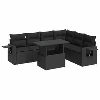 Thumbnail for 7-tlg. Garten-Sofagarnitur mit Kissen Schwarz Poly Rattan
