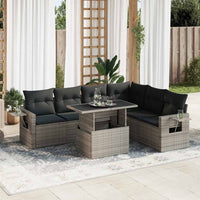 Thumbnail for 7-tlg. Garten-Sofagarnitur mit Kissen Grau Poly Rattan