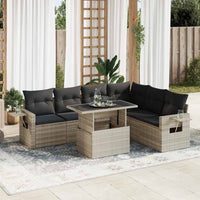 Thumbnail for 7-tlg. Garten-Sofagarnitur mit Kissen Hellgrau Poly Rattan