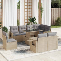 Thumbnail for 9-tlg. Garten-Sofagarnitur mit Kissen Beige Poly Rattan