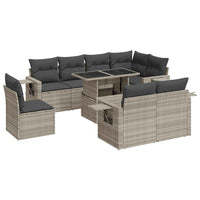 Thumbnail for 9-tlg. Garten-Sofagarnitur mit Kissen Hellgrau Poly Rattan