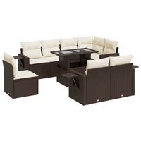 Thumbnail for 9-tlg. Garten-Sofagarnitur mit Kissen Braun Poly Rattan