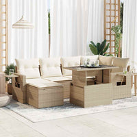 Thumbnail for 7-tlg. Garten-Sofagarnitur mit Kissen Beige Poly Rattan