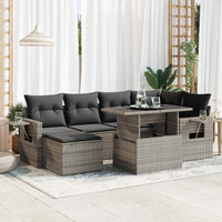 Thumbnail for 7-tlg. Garten-Sofagarnitur mit Kissen Grau Poly Rattan
