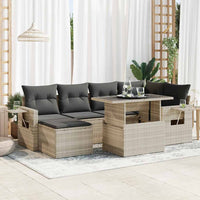 Thumbnail for 7-tlg. Garten-Sofagarnitur mit Kissen Hellgrau Poly Rattan