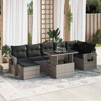Thumbnail for 8-tlg. Garten-Sofagarnitur mit Kissen Grau Poly Rattan