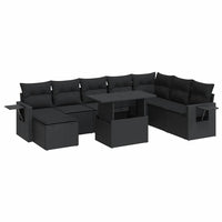 Thumbnail for 9-tlg. Garten-Sofagarnitur mit Kissen Schwarz Poly Rattan