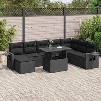 Thumbnail for 9-tlg. Garten-Sofagarnitur mit Kissen Schwarz Poly Rattan