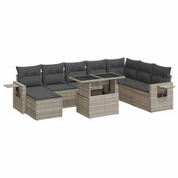 Thumbnail for 9-tlg. Garten-Sofagarnitur mit Kissen Hellgrau Poly Rattan