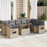 Thumbnail for 10-tlg. Garten-Sofagarnitur mit Kissen Beige Poly Rattan