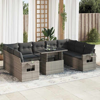 Thumbnail for 10-tlg. Garten-Sofagarnitur mit Kissen Grau Poly Rattan