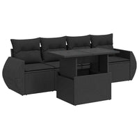 Thumbnail for 5-tlg. Garten-Sofagarnitur mit Kissen Schwarz Poly Rattan