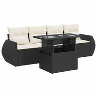 Thumbnail for 5-tlg. Garten-Sofagarnitur mit Kissen Schwarz Poly Rattan