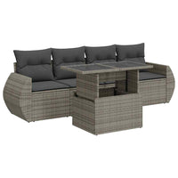 Thumbnail for 5-tlg. Garten-Sofagarnitur mit Kissen Grau Poly Rattan